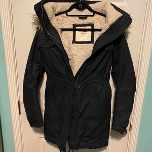 A&F Navy Sherpa Lined Hooded Military Parka